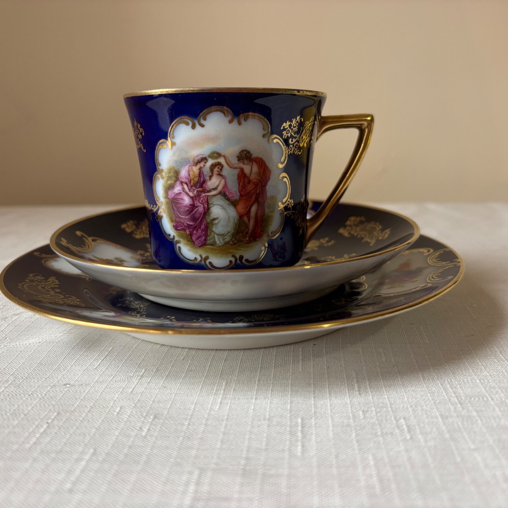 Vintage Victoria Czechoslovakia Cobalt Blue Gold Porcelain Tea Set